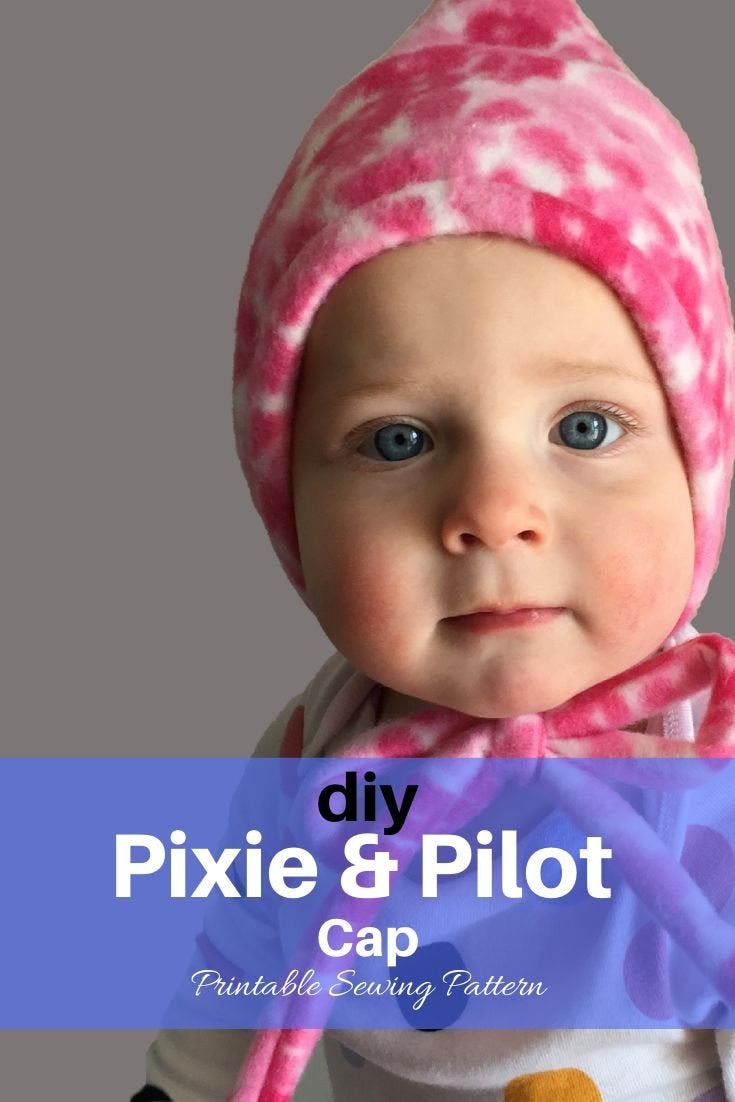 a baby wearing a pink and white tie dye hat with the words diy pixie & pilot cap