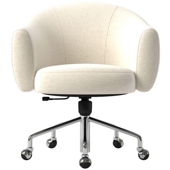 an office chair with wheels and a white upholstered seat