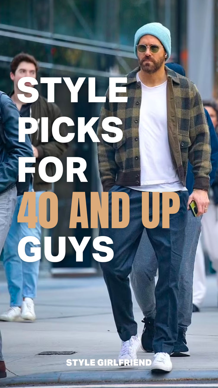 headline: style picks for 40 and up guys, image: Ryan Reynolds in plaid jacket and beanie 35 Yr Old Mens Fashion, Fashion Men Over 40 Casual Street Styles, Mens Over 40 Fashion For Men, Men Fashion 40s, Men’s Casual Fashion Over 40, 40yo Mens Fashion, Men Styling Ideas, Male Celebrity Style, Best T Shirts Men