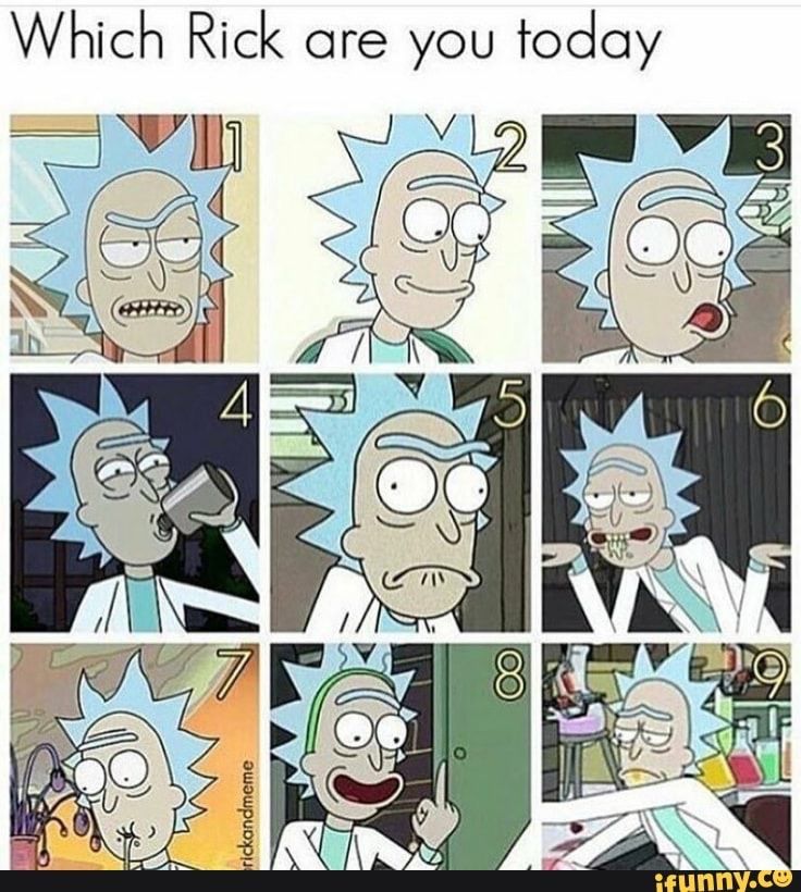 an image of cartoon characters with the caption saying, which rick are you today?