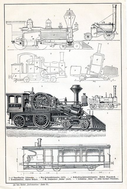 an old train is depicted in this antique print from the early 1900's,