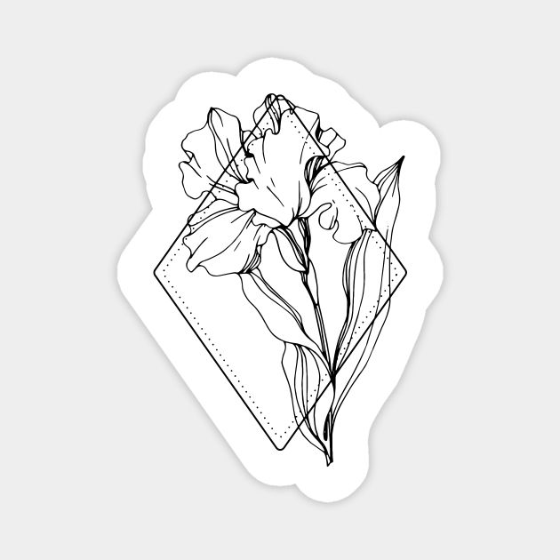 a black and white drawing of flowers on a sticker