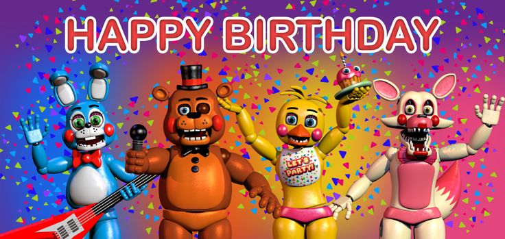 three cartoon characters are standing in front of a birthday card