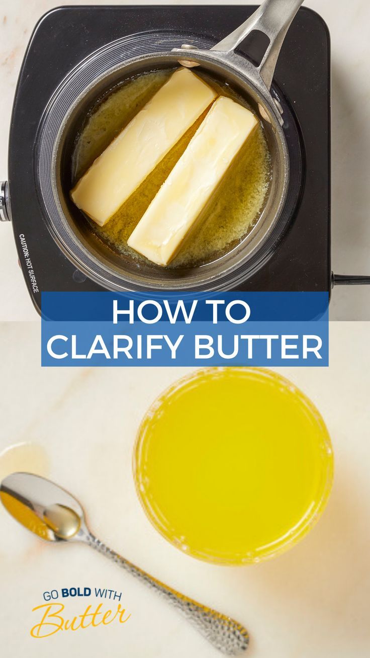 how to make clarify butter in an electric skillet with text overlay