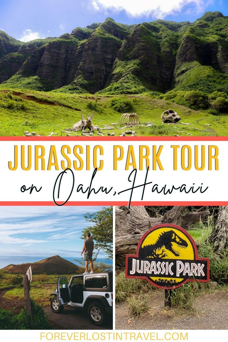 an advertisement for a tourist park in hawaii with pictures of animals and people standing on the side