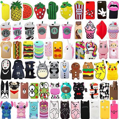 many different cell phones with cartoon characters and designs on them, all lined up together