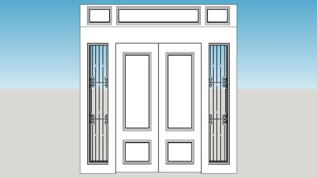 the front view of a double door with glass panels and sidelights on each side