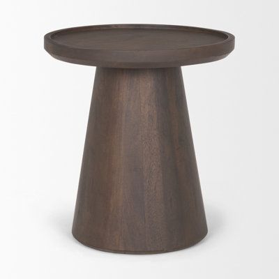 Rebecka is a medium-dark brown wood, pedestal-style accent table with a tapered base and round tray tabletop. Birch Lane™ Birch Lane™ Rebecka End Table - End Tables in Brown | Size 20.5" H X 19" W X 19" D Bookshelves With Tv, Wood Pedestal, Living Room Tv Stand, Wood End Tables, Round Tray, Living Room Furniture Sofas, Coffee Table Setting, Birch Lane, Brown Wood