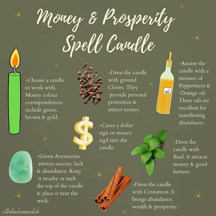 That Inclusive Witch | Maddy ☾ on Instagram: “Money & Prosperity Spell Candle💰💚✨ . I personally like to do money magick either during the full or new moon. I always feel like those are…” Prosperity Spell Candle, Prosperity Candle Spell, New Moon Spells Money, Good Witch Spells, Cloves Witch Craft, Success Candle Spell, Full Moon Spells Money, Full Moon Money Ritual, Herbs For Money