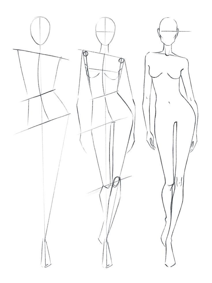 three female mannequins are shown in the same drawing style, each with different angles