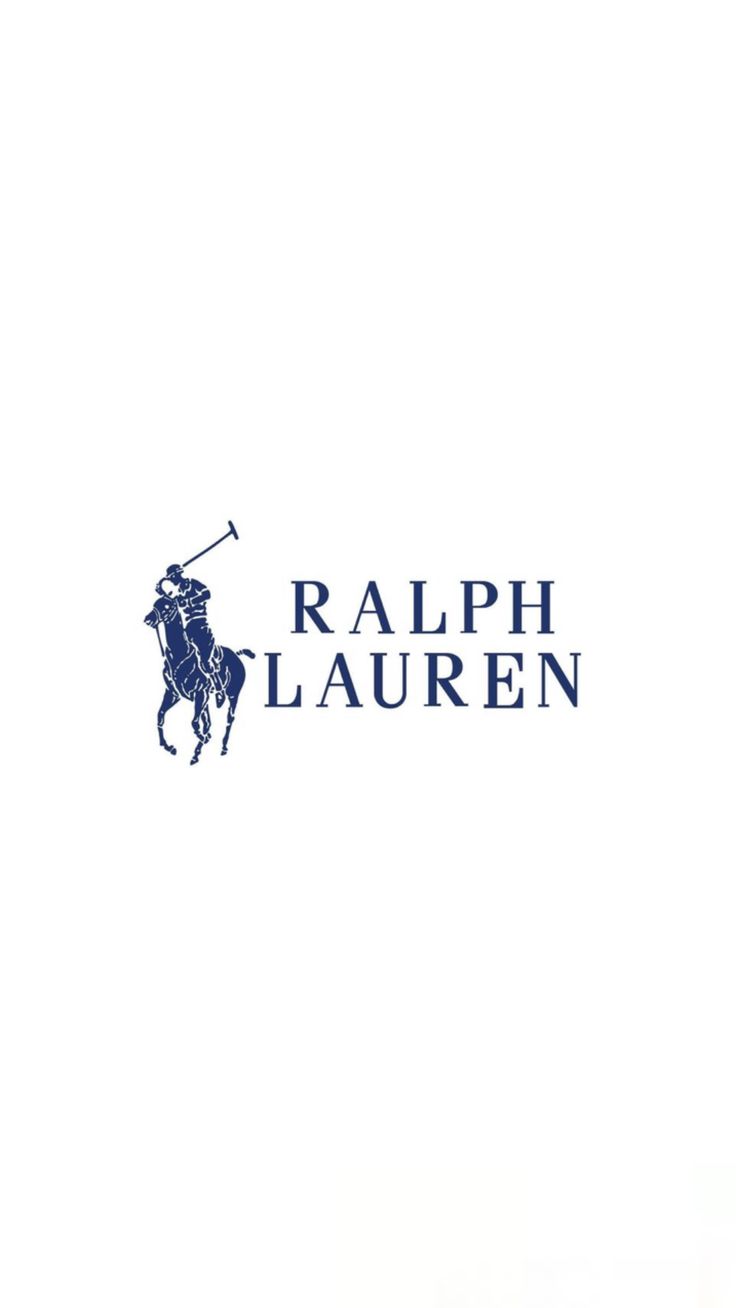 the polo lauren logo is shown on a white background with blue lettering and a black horse