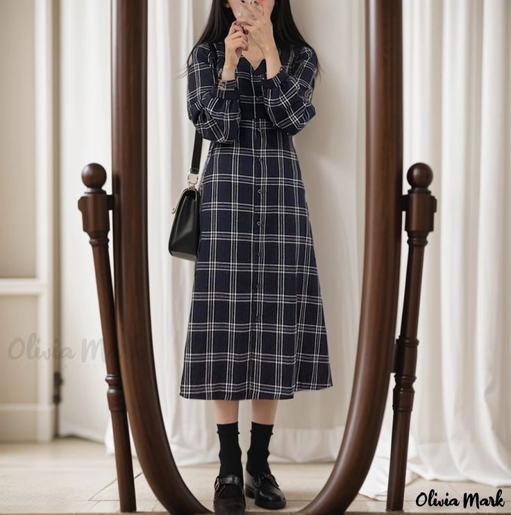 Olivia Mark - Vintage Long Sleeve Plaid Midi Shirt Dress – Chic and Romantic Mark Vintage, Long Sleeve Plaid Dress, Basic Skirt, Vintage Long Sleeve, Split Maxi Dress, Plaid Dress Shirt, Long Sleeve Plaid Shirt, Checkered Shirt, Slim Fit Dresses