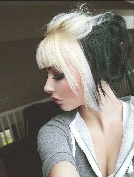 How to Rock Split Dyed Hair!8 Emo Haircuts, Black And White Hair, Black White Hair, Half And Half Hair, Split Dyed Hair, Blonde Bangs, Hair Techniques, Edgy Chic, Emo Hair