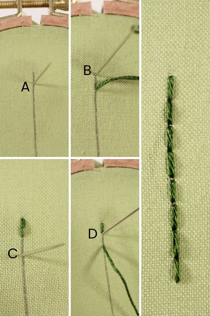 four pictures showing how to sew the stitches