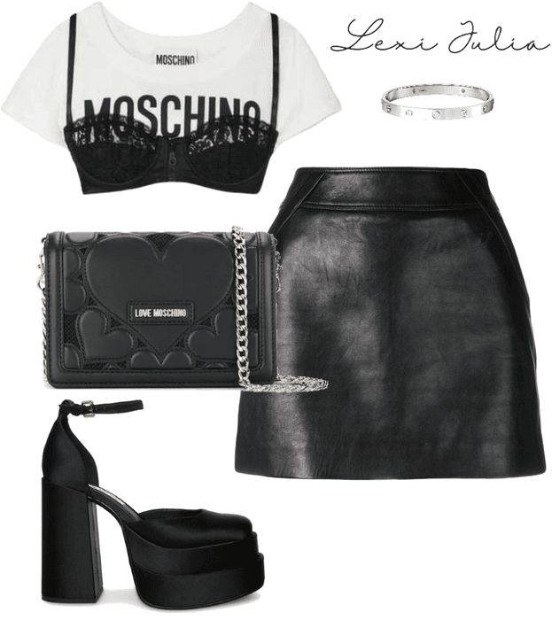 Moschino Outfit Street Style, Moschino Outfit, Moschino Red Carpet, Cheap And Chic Moschino, Moschino 2022, Moschino Crop Top, High Fashion Outfits, Outfit Maker, Black Outfit