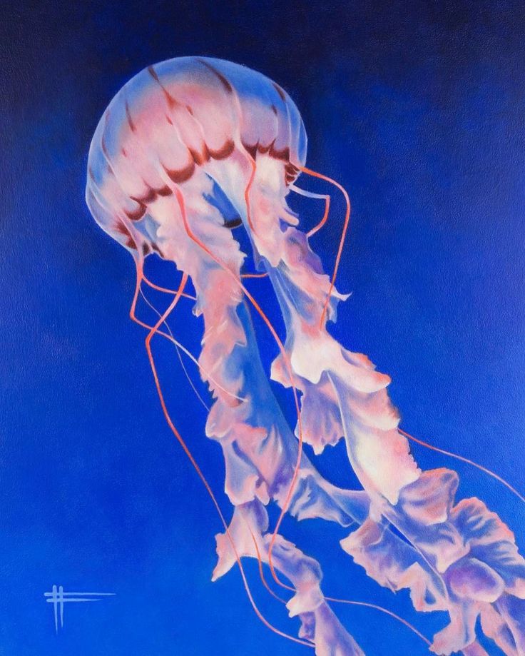 a painting of a jellyfish floating in the ocean