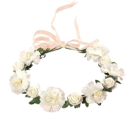 Description: This exquisite flower headband can comfortably fits all head shapes because of its adjustable ribbon. With the help of this wreath crown, you can choose a variety of clothes to match to show your charm and stand out from the crowd. Made of fabric material, it is safe and durable. The length of this flower crown is 55cm. It is suitable for weddings, theme parties, carnivals, photography, shows, travel and so on. Item Name: Flower Crown Headband Material: Fabric Features: Durable, Rea White Party Headband With Handmade Flowers, White Flower Headband, Baby Shower Head Piece Flower Crowns, Flower Shaped White Headband For Weddings, Flower Girl Crown White Roses, Bride Tiara, Flower Crown Headband, Princess Tiara, Princess Crown