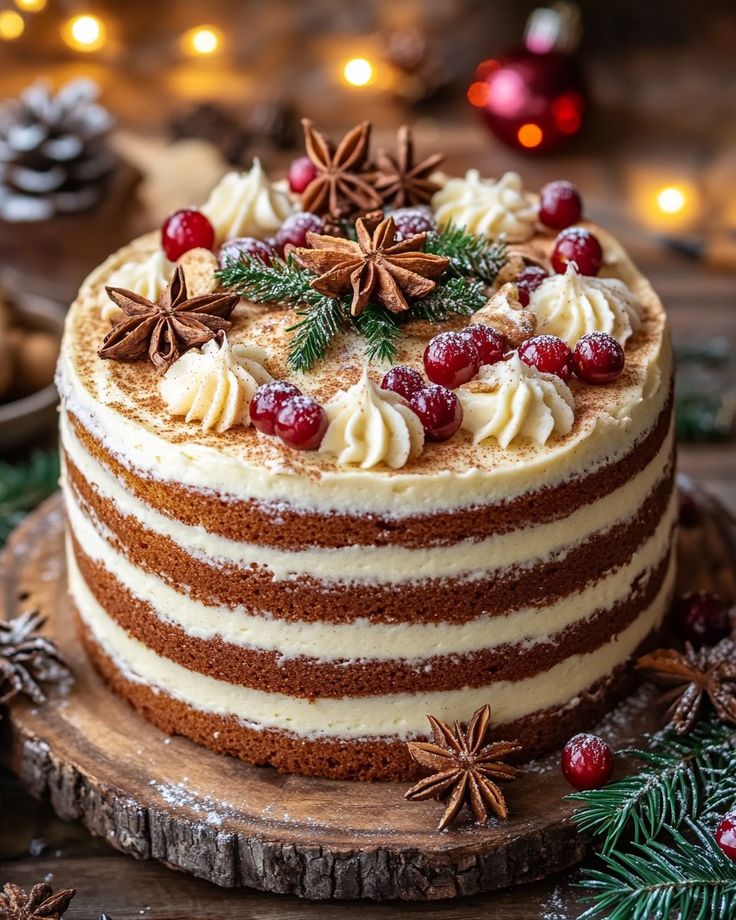 Capture the flavors of the season with a delicious spice cake topped with creamy eggnog buttercream. Perfect for any festive gathering. Spice Cake Eggnog Buttercream, Spice Cake With Buttercream Frosting, Eggnog Spice Cake, Christmas Cake Bundt, Spiced Gingerbread Wreath Cake, Festive Desserts Christmas Parties, Festive Cake Ideas, Rustic Christmas Cake, Christmas Cakes And Cupcakes