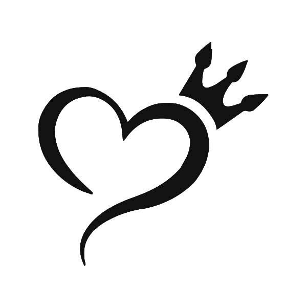 a black and white heart with a crown on it's side, as well as the word love