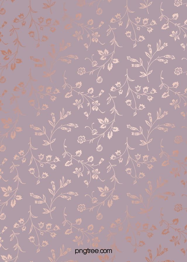 a pink and gold wallpaper with small flowers on the left side, and leaves on the right