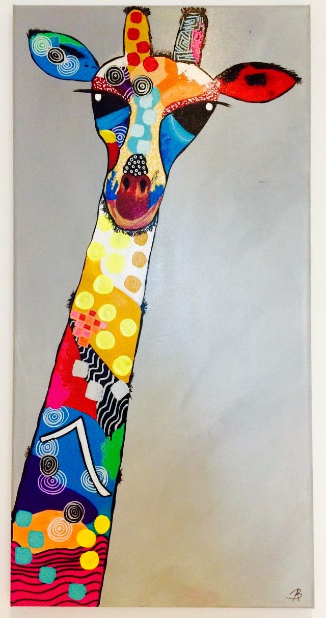 a painting of a giraffe with many different colors