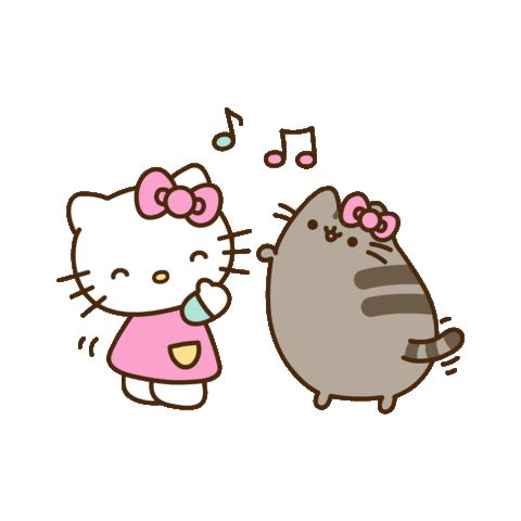 an image of hello kitty and cat with music notes