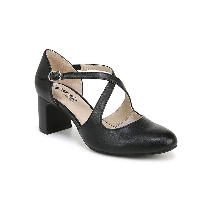 Step in style with these classic, retro-inspired LifeStride Tracy block heel pump. Click this FOOTWEAR GUIDE to find the perfect fit and more! Step in style with these classic, retro-inspired LifeStride Tracy block heel pump. Click this FOOTWEAR GUIDE to find the perfect fit and more! FEATURES Classic slingback with a modern twist Faux leather or microfiber upper, softly pointed toe, and slingback strap with built-in stretch for the perfect fit Linings crafted from partially recycled materials Soft System® comfort package provides all-day support, flex and cushioning Traction sole for extra stabilityDETAILS Synthetic upper Manmade lining Manmade outole Round toe,Pointed toe Slip-on Foam footbed Multi-directional outsole 2.375-in. heel height Spot clean Size: 6 Wide. Color: Black. Gender: f Mary Jane High Heels, Strappy Pumps, Black Pumps Heels, Wide Width Shoes, Classic Pumps, Shoes Heels Pumps, Slingback Heel, Black Pumps, Black Faux Leather