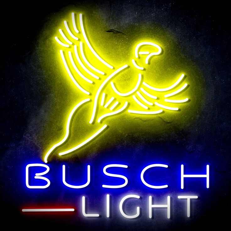 a neon sign that says busch light with a bird on it