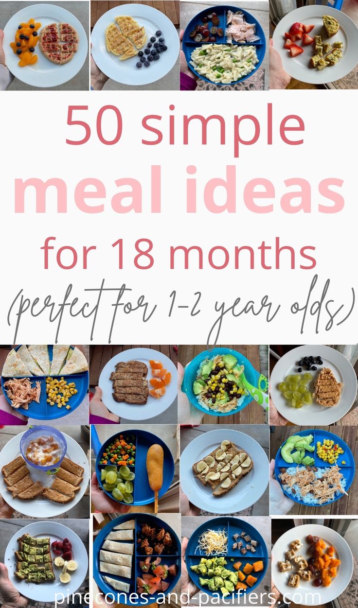 A list of 50 real and realistic toddler meal ideas for 1-2 year old toddlers. I'm sharing what my 18 month old has been eating and age-appropriate meal ideas for young toddlers. (from a real mom of two toddlers!) Meal Prep For 16 Month Old, Lunch Ideas For 20 Month Old, 16 Month Meal Ideas, Easy Meals For Two Year Olds, One Year Lunch Ideas, Meal Ideas For 13 Month Old, Meal Ideas For 18month Old, 13 Month Food Ideas, Food Recipes For One Year Old