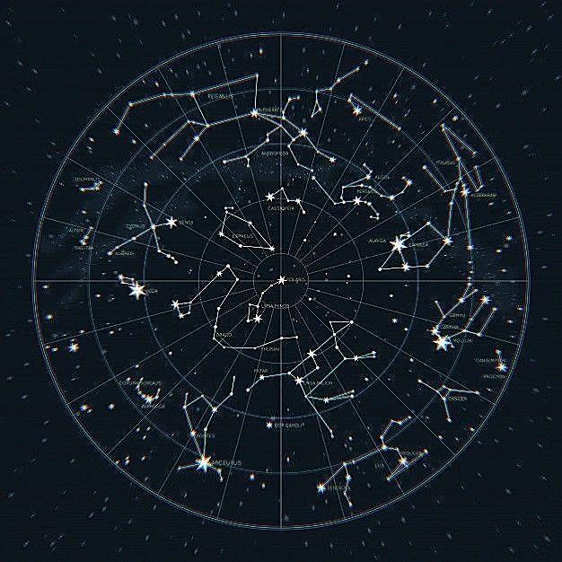 the stars in the night sky are arranged on a circle with many different lines and dots