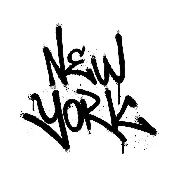 the word new york is written in black ink on a white background with splatters