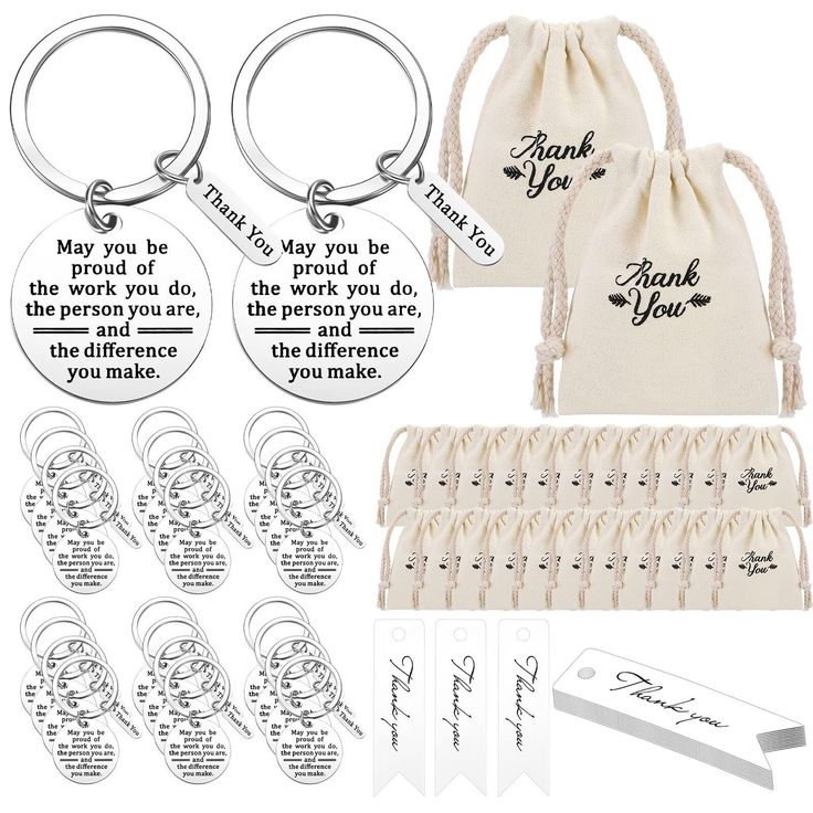 thank you key chain and gift bag with personalized tags for the bride to be