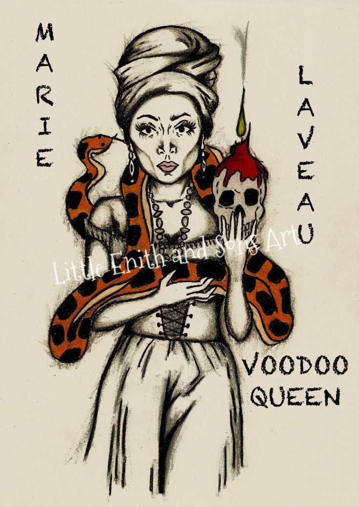 a drawing of a woman with a snake on her shoulder and a skull in her hand