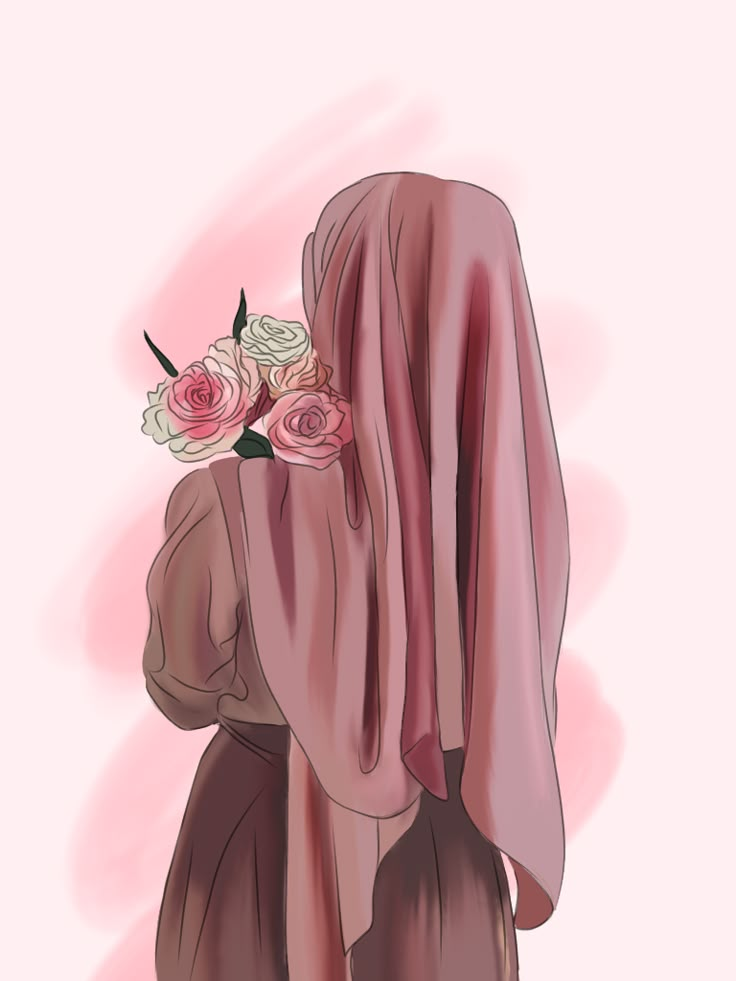 the back of a woman's head with flowers in her hair, wearing a pink dress