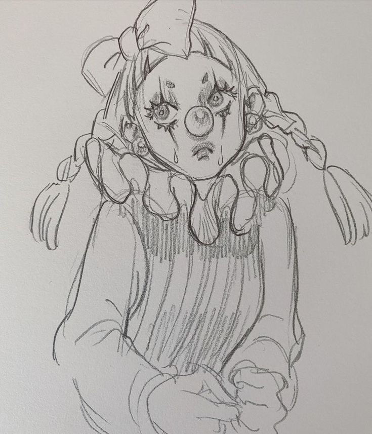 a drawing of a creepy clown with big eyes