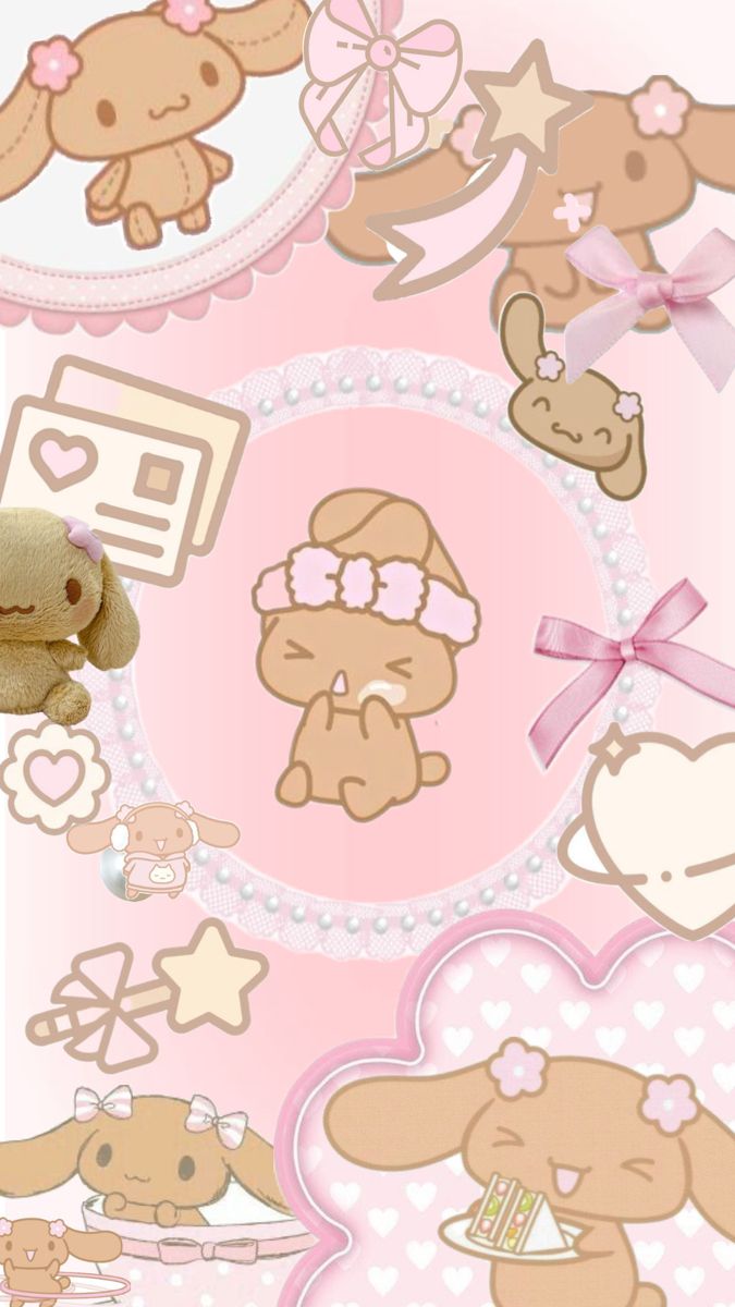 a pink wallpaper with teddy bears and hearts