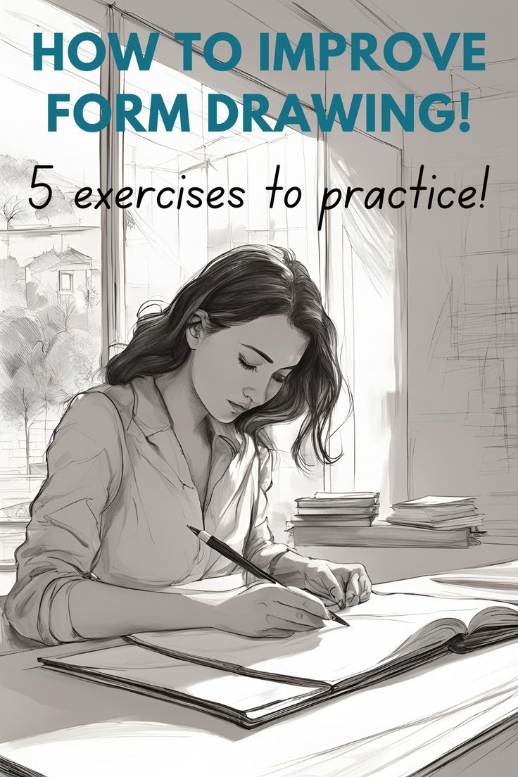 a woman is writing on a book with the title how to improve form drawing 5 exercises to practice