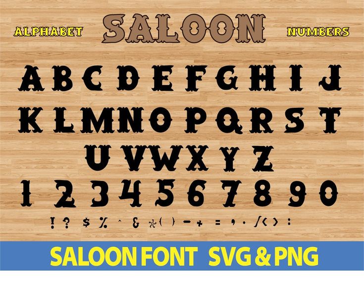 a wooden cutting board with the letters and numbers for saloon font, svg & png