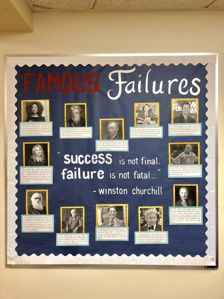 a poster on the wall that says famous faulures success is not final failure is not fatal winton church