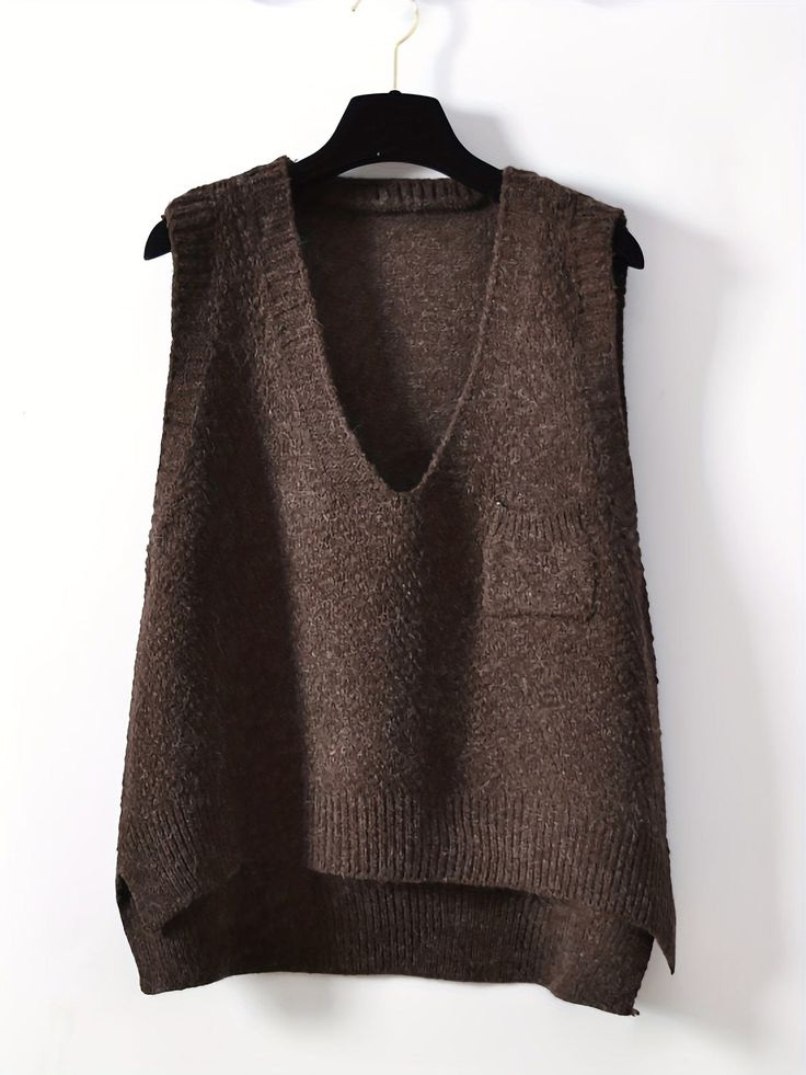 Cozy Solid V-Neck Knit Sweater Vest Tank Top Casual Sweaters Women, Knit Sweater Vest, Pullover Outfit, Casual Tanks, Sweater Vest Women, Casual Sweater, Casual Sweaters, Knit Vest, V Neck Sweater