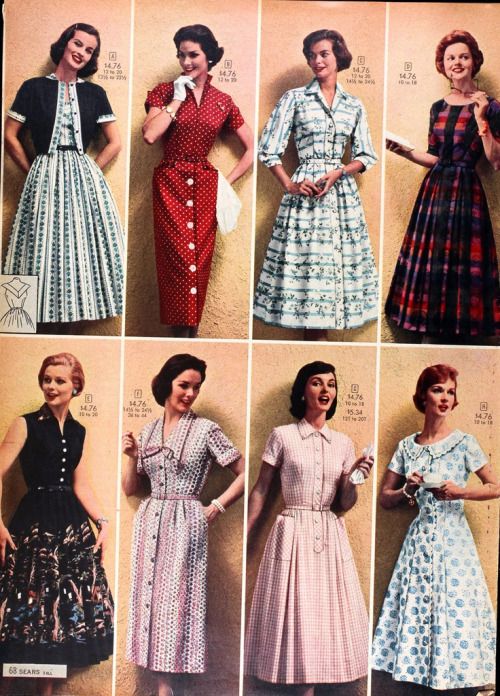 Women’s dresses in the Sears Catalogue, Spring/Summer 1958. 40s Mode, Reunion Dress, 1950 Fashion, Sears Catalog, Vintage Fashion 1950s, Look Retro, Fashion 1950s, Retro Mode, Vestidos Vintage