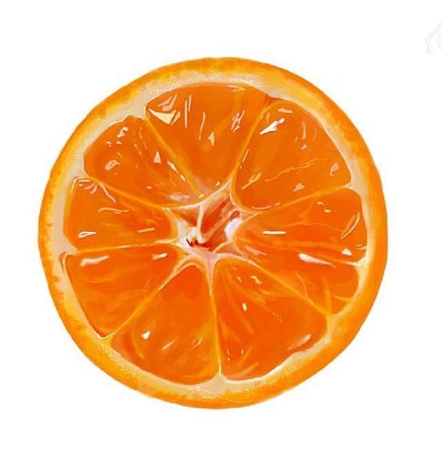 an orange cut in half on a white background