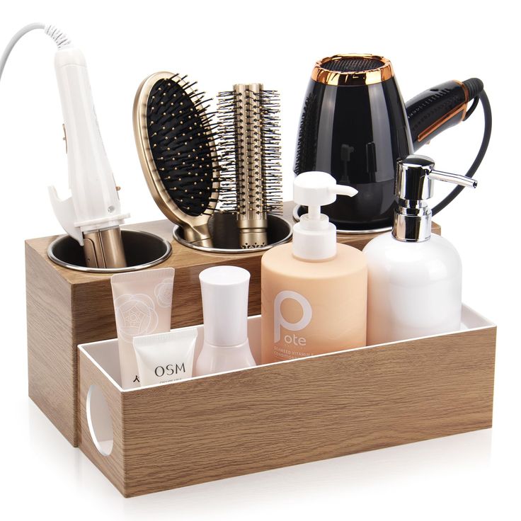 PRICES MAY VARY. EFFICIENT ORGANIZATION: The hair tool organizer comes with 3 stainless steel cups to safely store and organize hot tools such as hair dryers, curling irons, straighteners and more to prevent damage to other accessory items. Meanwhile, the bottom organizer can hold makeup accessories, hair accessories, etc. to keep your vanity top neat and organized. PREMIUM QUALITY AND DURABLE: The hair dryer rack is made of high quality stainless steel and acrylic vinyl to ensure durability and Organizing Hot Hair Tools, Vanity Ideas Hair Tools, Hot Tools Organization, Hair Salon Storage Ideas, Hair Product Gift Basket, Hot Tool Storage, Hair Tools Organization, Organize Hair Accessories, Salon Storage Ideas