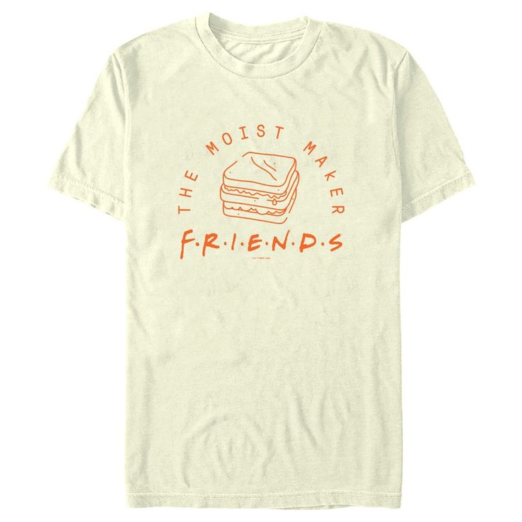 Chandler wants to know, "Could this officially licensed Friends style BE any cooler?" Head to Central Perk with your favorite friends and relive the beloved '90s sitcom and its many fun stories! No one will think you're the "smelly cat" while rocking this Friends The Moist Maker Men's Graphic T-Shirt featuring an outlined design of Ross' iconic Thanksgiving sandwich along with the classic TV series logo in matching print below. Thanksgiving Sandwich, Fun Stories, Smelly Cat, Friends Style, Central Perk, Sleeve Packaging, Graphic Tee Design, Men's Graphic T Shirt, Friends Tv