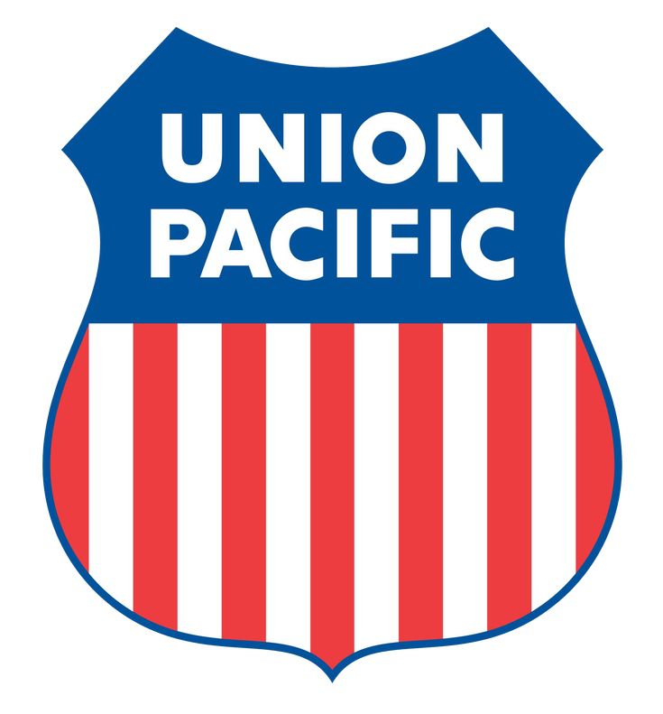 a sign that says union pacific with an american flag on the front and ...