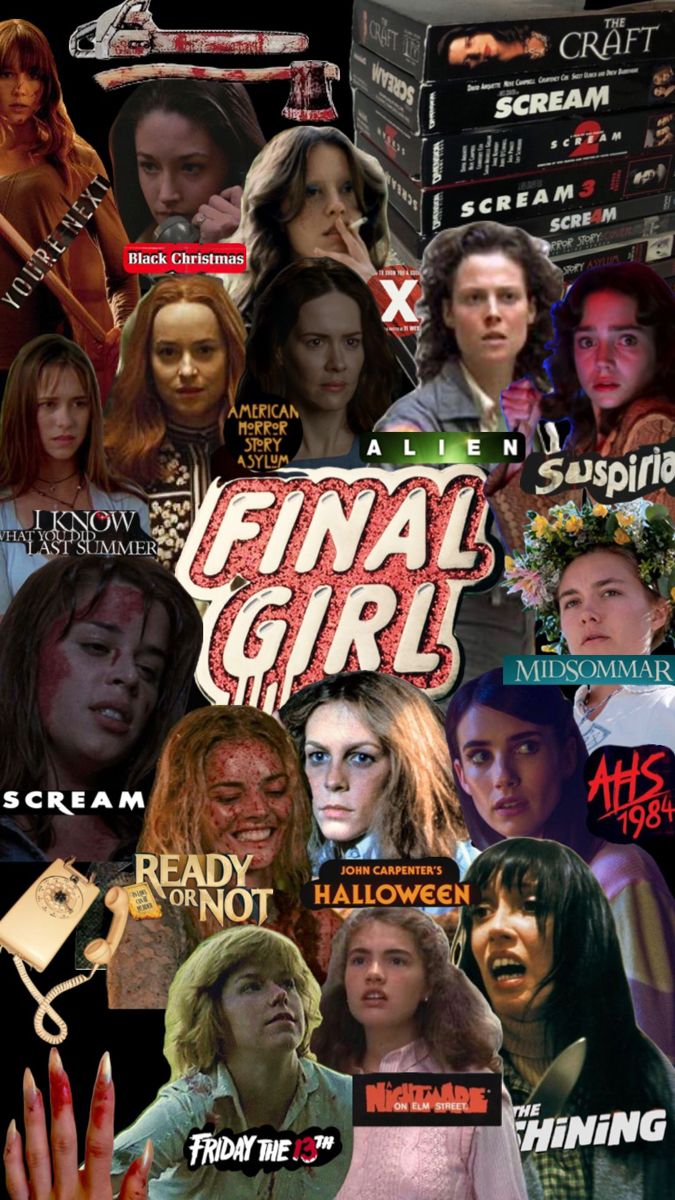 a collage of the characters from tv series final girl, including two women and one man