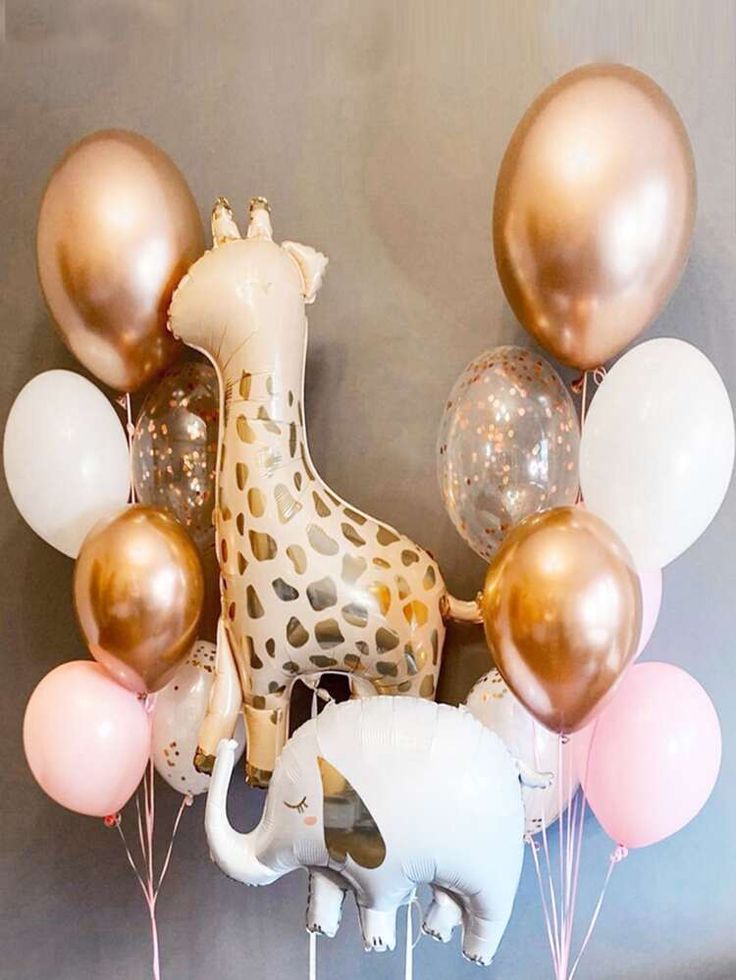 an elephant, giraffe and zebra balloon arrangement