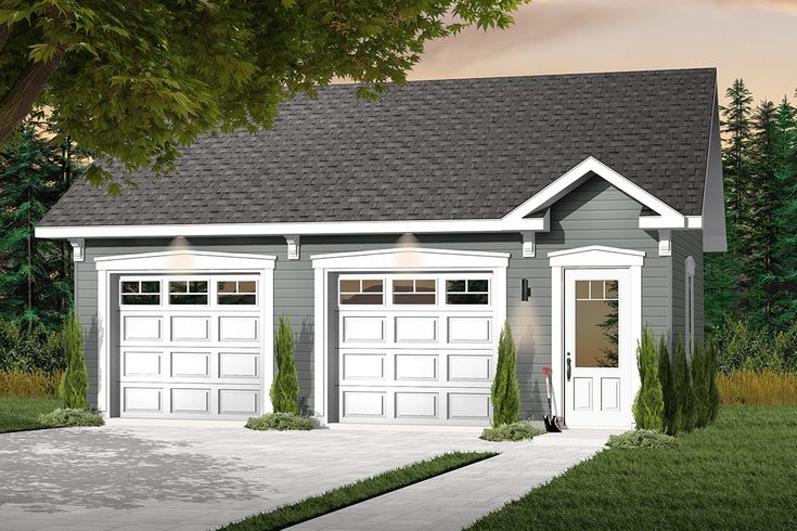 a two car garage is shown in this computer rendering