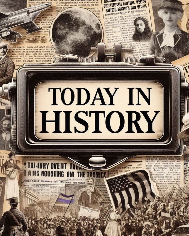 the cover of today in history, with an image of people holding american flags and other items