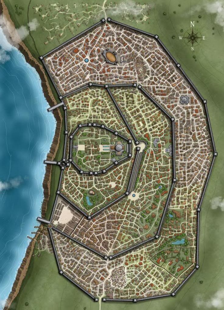 a map of an area with lots of buildings and trees on it, including the ocean